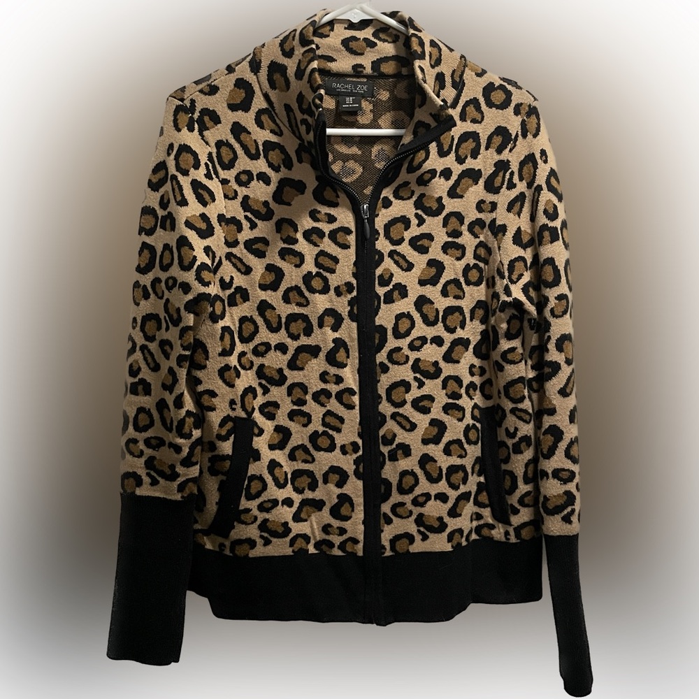 Rachel Zoe leopard front zip sweater